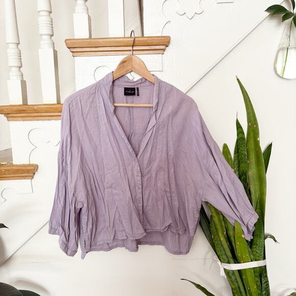 Out From Under Vera Button-Down Sleep Shirt Lavender Cotton Boxy Fit Size S - Picture 2 of 7